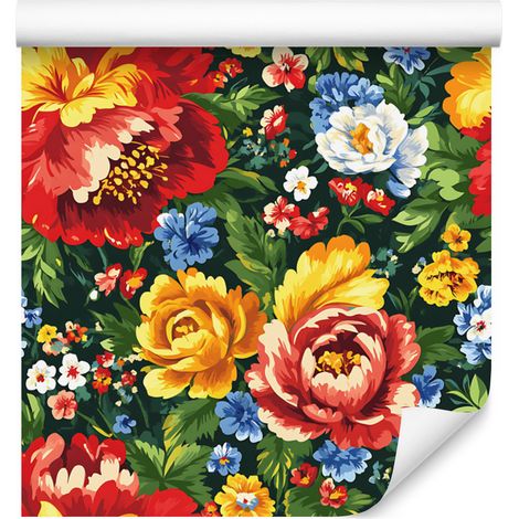 Papier peint à motifs floraux esthétiques rouges et vert bouteille 50x1000 cm (1/5)