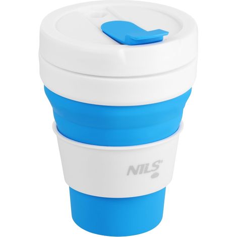 Tazza pieghevole in silicone, 475 ml, blu (1/5)