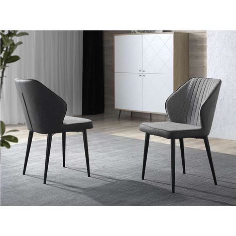 Pack de 4 sillas modelo SARAY acabado tela gris y ecopiel gris oscuro, 49 x 61 x 84 cm (largo x ancho x alto) (1/3)
