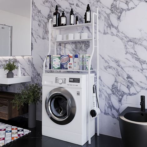 Scaffale Bagno 3 Mensole Ripiano Superiore Mobile Sopra Lavatrice Lavanderia Salvaspazio Ripiani Per Appoggio Organizer Da Parete Per Detersivi Sapone Bagno In Metallo 152 x 65 x 25 Cm Bianco (1/4)