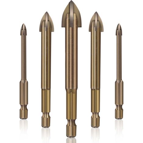 Foret pour carrelage en céramique et verre, outil de perçage universel et efficace, foret cruciforme multifonctionnel en carbure, 5 forets pour carrelage en céramique, C (1/5)