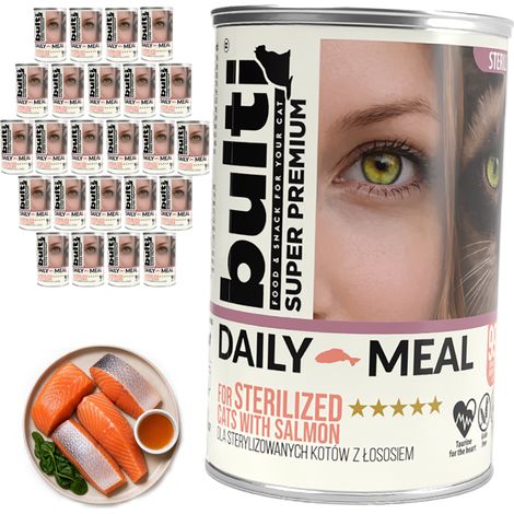 BULTI Repas Quotidien Stérilisé Aliment Humide pour Chat Saumon et Poulet 24x400g (1/2)