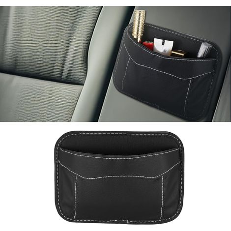Organiseur latéral auto-adhésif en cuir pour siège auto, mini rangement pour téléphone et clés. (1/5)