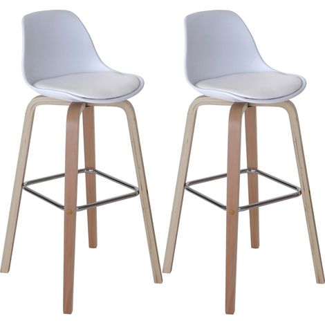 Lot de 2 chaises de bar tabourets comptoir chaise haute en synthétique blanc pieds en bois 040000110 (1/5)