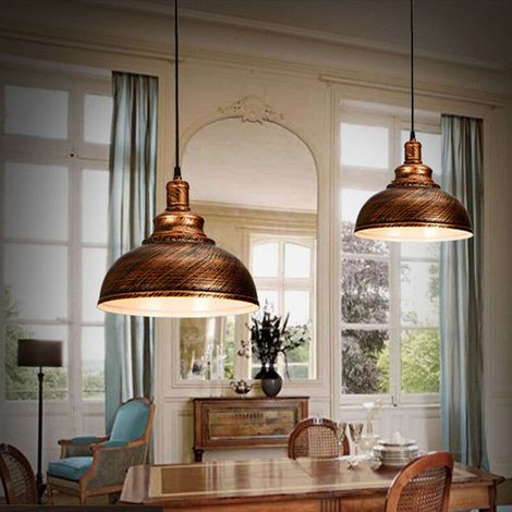 Dieses Set aus zwei Pendelleuchten aus Metall im Retro-Industrie-Stil eignet sich für Wohnzimmer, Schlafzimmer, Esszimmer und ähnliche Räume. (1/5)