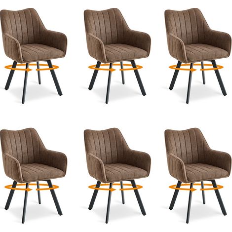 Wokaka Lot de 6 chaises Pivotante à 360°, Chaise Salle à Manger Scandinave, Chaise Salon avec Pieds en Métal, Marron