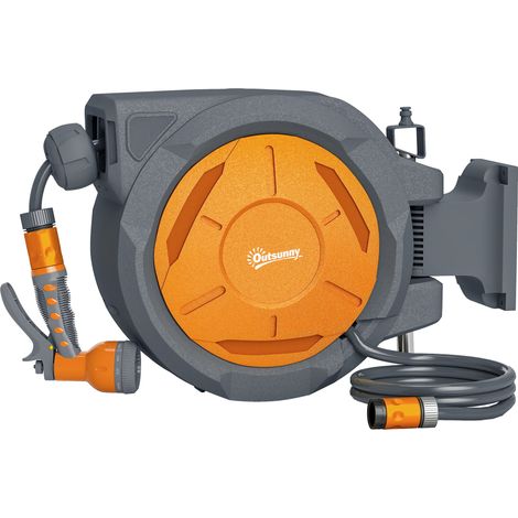 Enrouleur Tuyau Arrosage Mural 30 m x Ø 15 mm Dévidoir Automatique de Tuyaux d'Eau Rétractable Automatique orange (1/5)