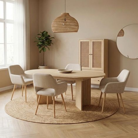 Chaises de Salle à Manger Lot de 4 Fauteuil en Tissu Beige (1/5)