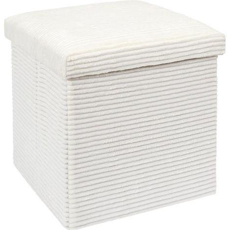 Pouf Coffre Pliable Côtelé "Scott" 38cm Beige (1/5)