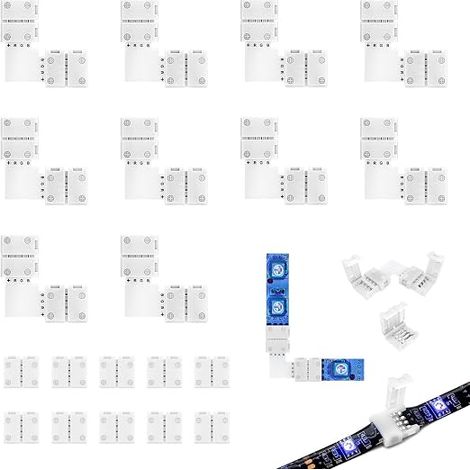 Connecteurs Ruban LED 4 Broches, Rapide Bande LED Forme de L pour Bande LED RGB 5050 10mm, Connecteurs Sans Soudure pour Coins et Angles, Installation de Bande Lumineuse (1/5)