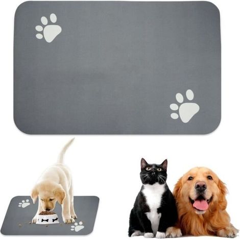 Tapis Chat Gamelle Absorbant,40 × 60 cm Tapis Gamelle Chien Antidérapant,Tapis Nourriture Chat Lavable,Gamelle de Terre de Diatomée (1/4)
