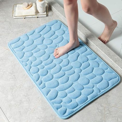 Tapis de bain en mousse à mémoire de forme Tapis de bain antidérapant Tapis de bain absorbant de haute qualité Lavable en machine (bleu clair) (1/5)