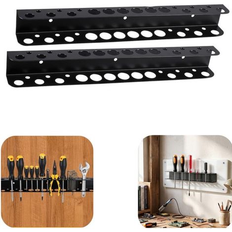 Racks de rangement pour outils lot de 2 - supports muraux 40 x 4 cm pour pinces, noirs (1/5)