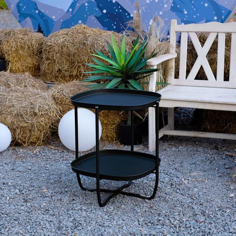 Mesita de jardín Sandefjord con 2 bandejas acero 57,5x46x46cm - Negro [en.casa]