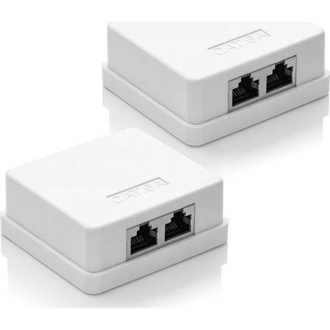 2 prises réseau CAT 6a, 2 prises FTP RJ45, câble de montage mural Ethernet 10 Gbit LAN blindé, blanc (1/5)