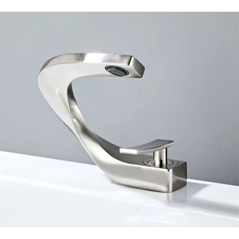 Moderne Badarmaturen, Einhebel-Waschtischarmatur aus Messing, elegante Einloch-Armatur mit Kranfunktion (1/5)