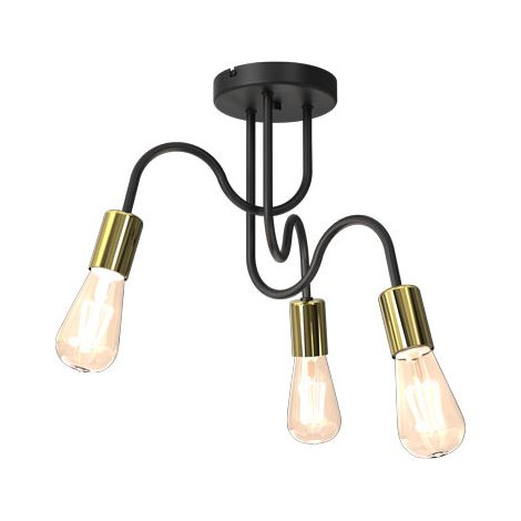 Plafoniera industriale metallo nero-oro Dow 3xE27 Luminex