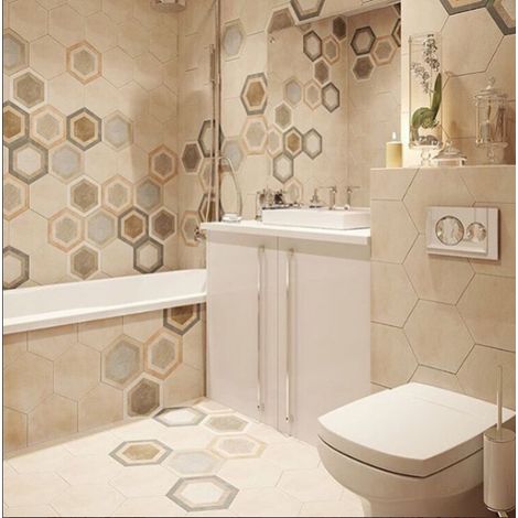 Aelle - Carrelage sol / mur hexagonal effet béton gris RIFT HEXAGONO CREMA - Vendu par boîte de 0.504 m² (1/3)