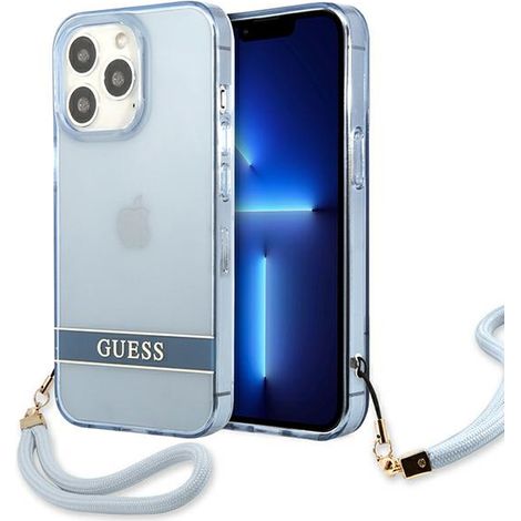 Coque rigide bleue/bleue Guess GUHCP13LHTSGSB pour iPhone 13 Pro / 13 (6,1 pouces) avec sangle translucide (1/5)