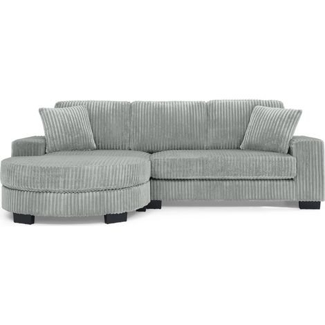 Canapé d'angle en L 4 places en velours côtelé gris avec pouf ovale modulable et 2 coussins (1/5)