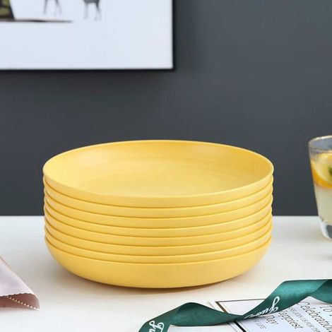 Assiette - 23 Cm - Ensemble 8 Pièces - Jaune Doré - Pour Extérieur Piscine Camping - Non Fragile Léger - PP Sans BPA (1/5)