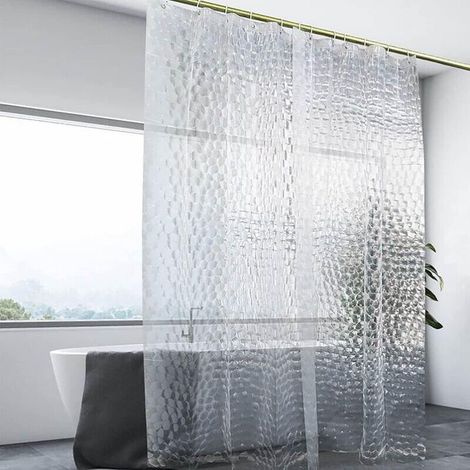 Rideau de Douche 120 x 180 cm 100% PEVA Semi-Transparent Imperméable Anti-moisissure sans PVC D'épaisseur 3D Eau Cube avec 12 Anneaux Salle de Bain Rideau pour Salle de Bains (1/5)