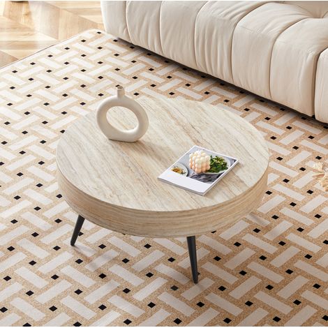 Table basse ronde 70 cm effet travertin MDF métal OKMYHOME (1/5)