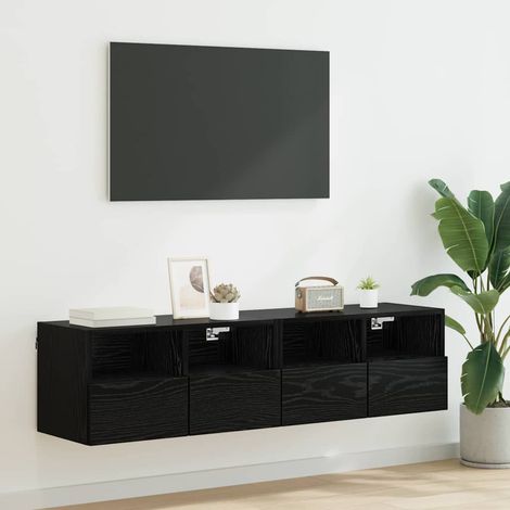 Meubles TV muraux 2 pcs-Banc TV-Meuble Télé Chêne noir 60 x 30 x 30 cm (1/5)