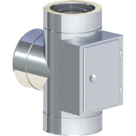 Raccord T système D1, système d'échappement à double paroi en inox Ø 180 mm avec porte angulaire,