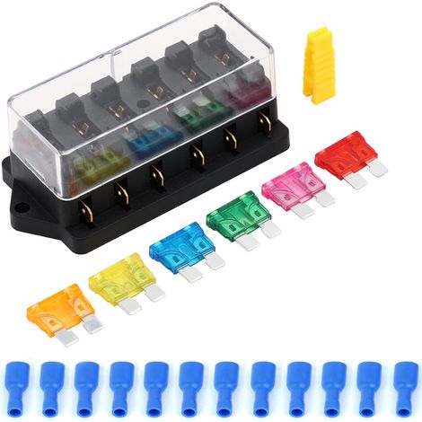 1 x Car 6 Way Blade Fuse Box 12V/24V Standard Blade Fuse Holder Block with 3A/5A/10A/15A/20A/30A Fuses (1/5)