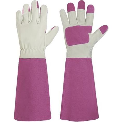 Gants de jardin pour la taille des rosiers, unisexes, gants longs résistants à la perforation, cuir de porc – respirants et durables (moyens).