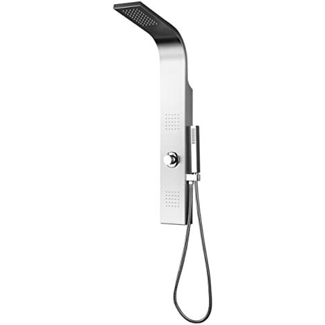 MARWELL Troya - Pannello doccia in acciaio inox spazzolato, 100 x 14 cm, set doccia con 3 diverse funzioni, doccia a pioggia, doccia massaggiante e doccetta a mano, manopole anticalcare (1/4)