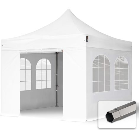 3x3 m Faltpavillon, PREMIUM Stahl 40mm, Seitenteile mit Sprossenfenstern, weiß (1/5)