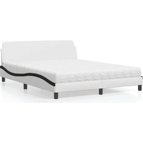 Bett mit Matratze "Dover" Weiß und Schwarz 160x200 cm Kunstleder (1/5)
