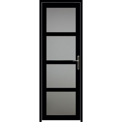Gd Menuiseries – Bloc porte vitrée noir H204 x L73 cm – MDF enrobé noir – Ouvrant 40 mm – 4 vitrages dépoli de sécurité – Poussant gauche
