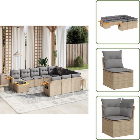 Muebles de exterior - vidaXL Set de sofás de jardín 11pzas con cojines ratán sintético beige - Sofás de jardín con cojines