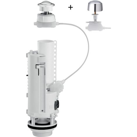 Siamp – Mécanisme de chasse d'eau double volume à câble spécial rénovation – Compatible anciens réservoirs – 2 boutons standard et petits trous – Hauteur réglable 332 à 492 mm