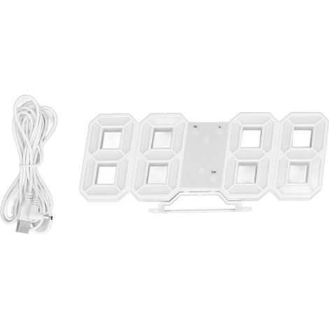 Horloge murale LED 3D minimaliste, cadre blanc, réveil numérique, minuterie avec température, pour la maison, le salon, mot blanc (1/5)