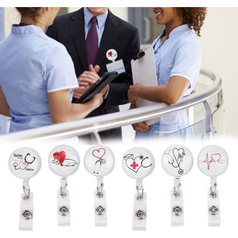 BelleRise - Badge rétractable infirmière – A-4 – clip crocodile 360° – 79 cm – pour badge et stéthoscope (1/5)