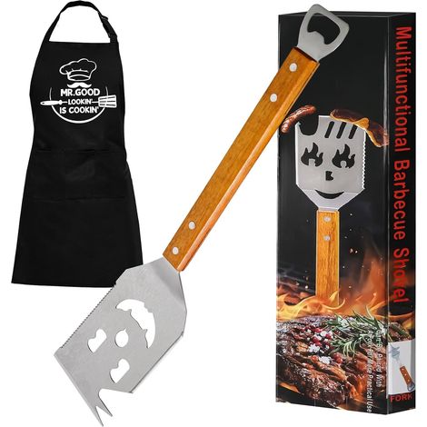 Spatola per barbecue 7 in 1, set di attrezzi per barbecue, pinze per barbecue, accessori per barbecue per barbecue da campeggio all'aperto, idea regalo per uomo (1/5)