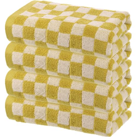 Lot de 4 essuie-mains de salle de bain en coton doux et absorbants pour salle de bain, salle de bain, salle de sport, séchage des mains, du visage et des cheveux (motif à carreaux) - (1/5)