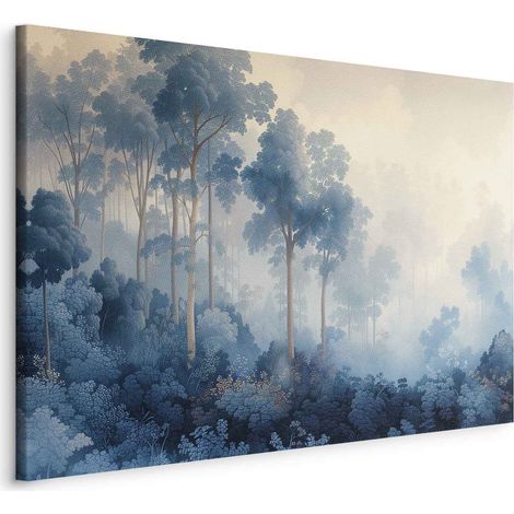 Imagen - Paisaje con árboles al estilo ilustrativo de un bosque azul de cuento de hadas / Una arboleda en tonos azules brumosos (1/3)