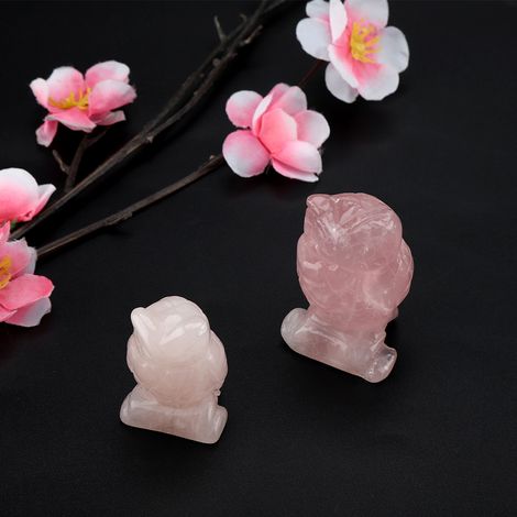 Statuette de Chouette en Quartz Rose - Décoration en Pierre de Guérison Naturelle (4 cm) (1/5)