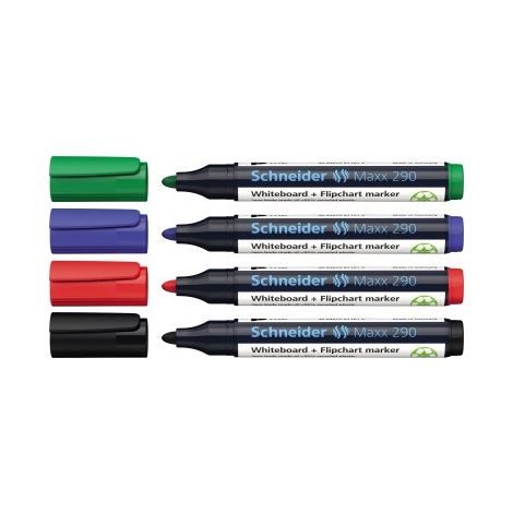 SCHNEIDER Whiteboard-/Flipchartmarker Schneider Maxx 290 2-3mm farbig sortiert Rundspitze 4 St./Pack.