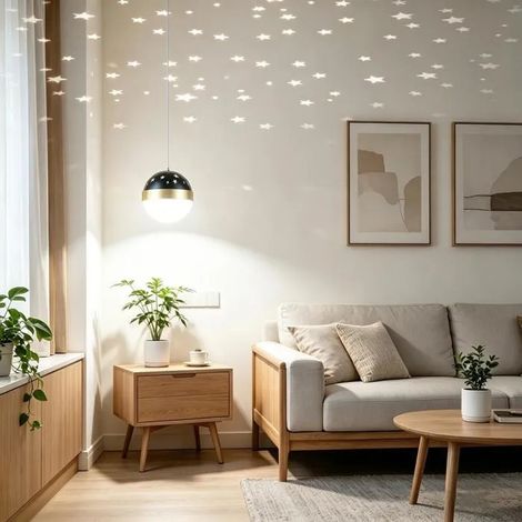 Lampe de Projection Créativité LED,15cm Lustre de Projectio Design Rond avec Projection d'étoile et Lune,Lumière froide