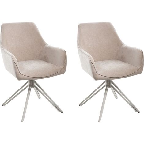 Set of 2 Swivel Dining Chairs Beige Fabric with Arms Backrest Beige Metal Legs Retro Transitional JODAR (1/5)