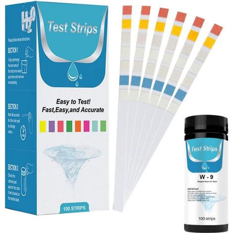 Striscia di Test per Acquario 9-in-1 Kit di Test per l'acqua dell'Acquario di 100 Strisce reattive,Accurati Test di PH,Carbonato,Dureténitrate,Nitriti,Cloro Residuo,Ferro da stiro (1/5)