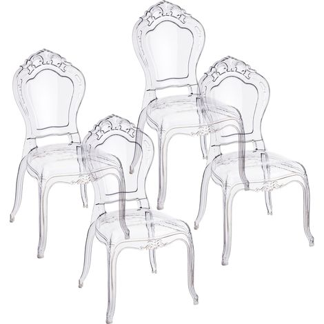 Baroni Home Set di 4 Sedie in Policarbonato Trasparente, Seduta Design Elegante Impilabile e Impermeabile da Soggiorno, Sala da Pranzo, Camera da Letto, 48X46X98, Smerli (1/5)