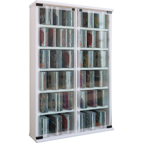 Madera CD DVD Stand Estante Galería Puerta de vidrio 92x60x18 - VCM