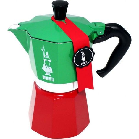 Italian coffee maker - BIALETTI - Moka Express Italia - Suitable for all hobs except induction - 6 cups - 300 ml - Green / Red